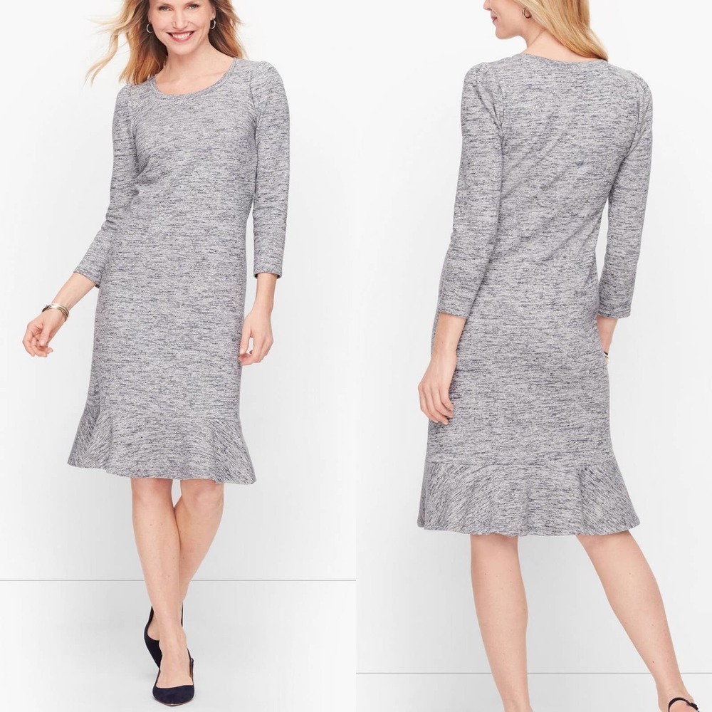 NWT Talbots Shift Dress Women’s sz. SMALL Gray TERRY FLOUNCE HEM